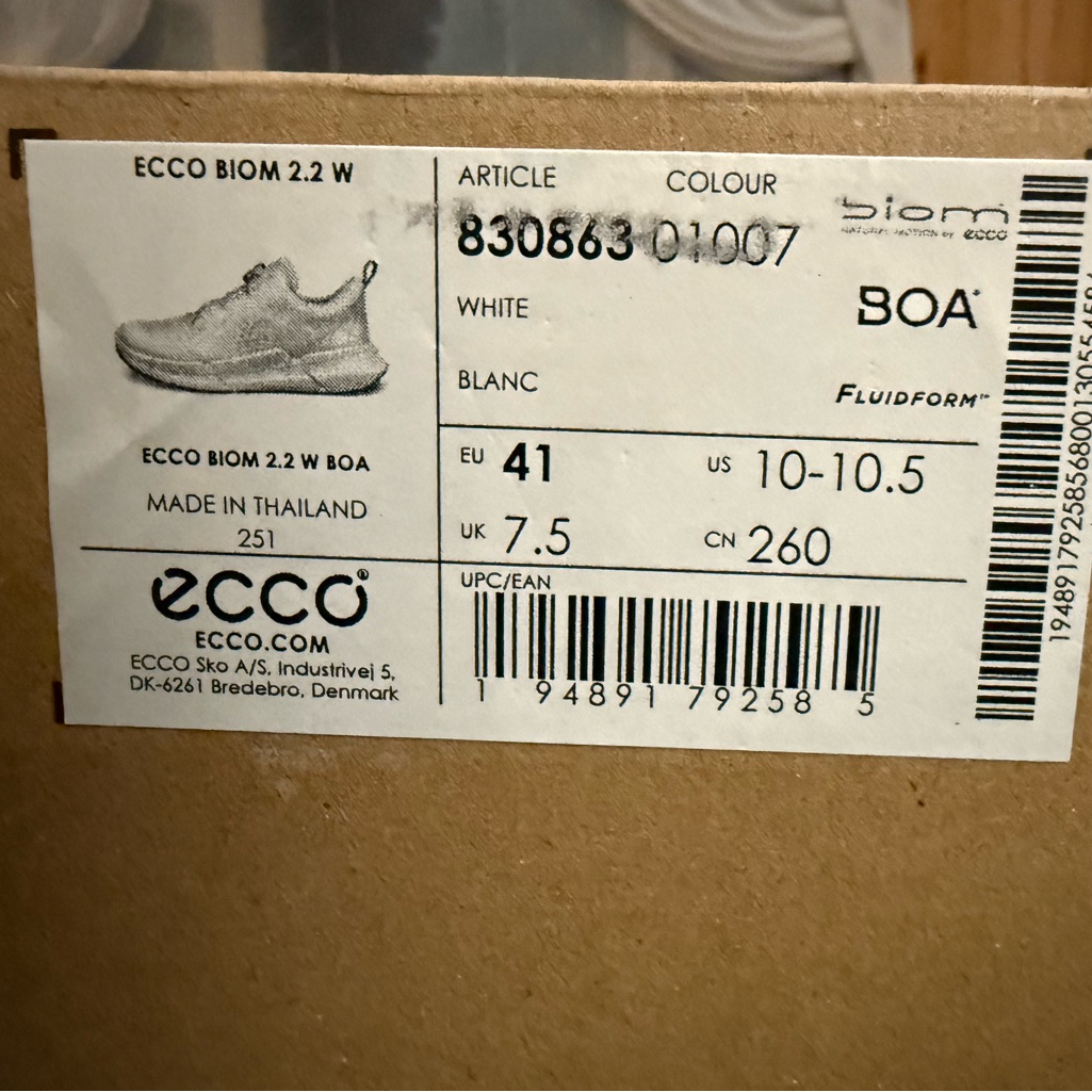 Ecco Biom 2.2 W Leather Sneakers, White, Size Eu 41 Us 10-10.5 New